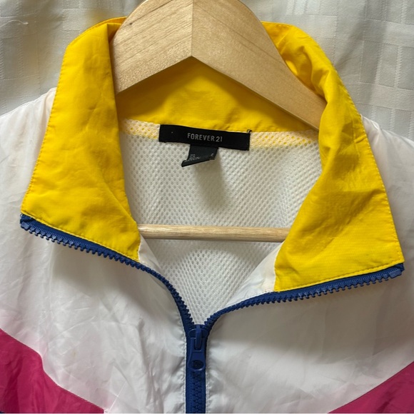 NWT Forever 21 USA Sport Retro Cropped Windbreaker Jacket SZ S Color Block - Picture 3 of 12